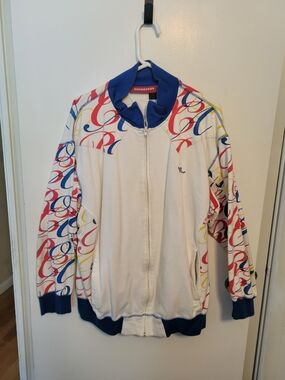 Rocawear White Jacket with Blue Collar and Multicolor Script